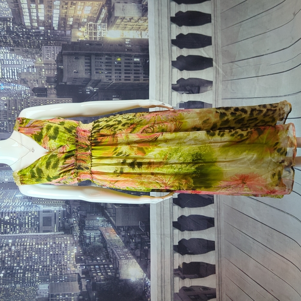 29. JMB Signature sz L Floral & Leopard Print Sleeveless Maxi Dress